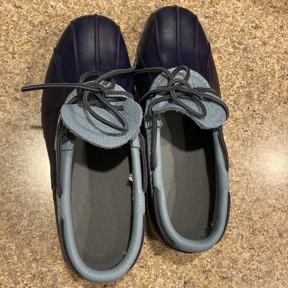 L. L. Bean Blue Leather and Rubber Moccasins Short Boots FM Rain Duck Boots - Picture 13 of 17